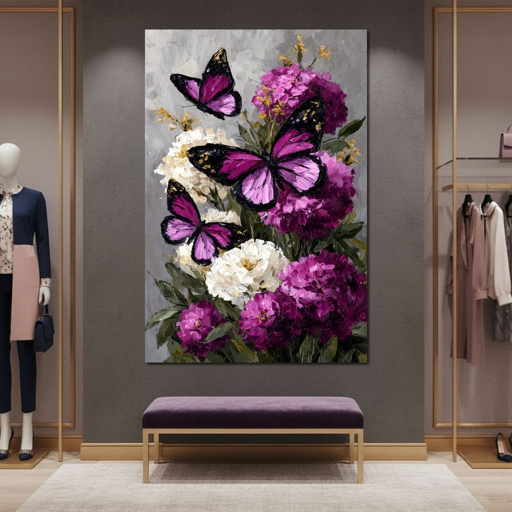 Amethyst Butterflies Bouquet Canvas Wall Art