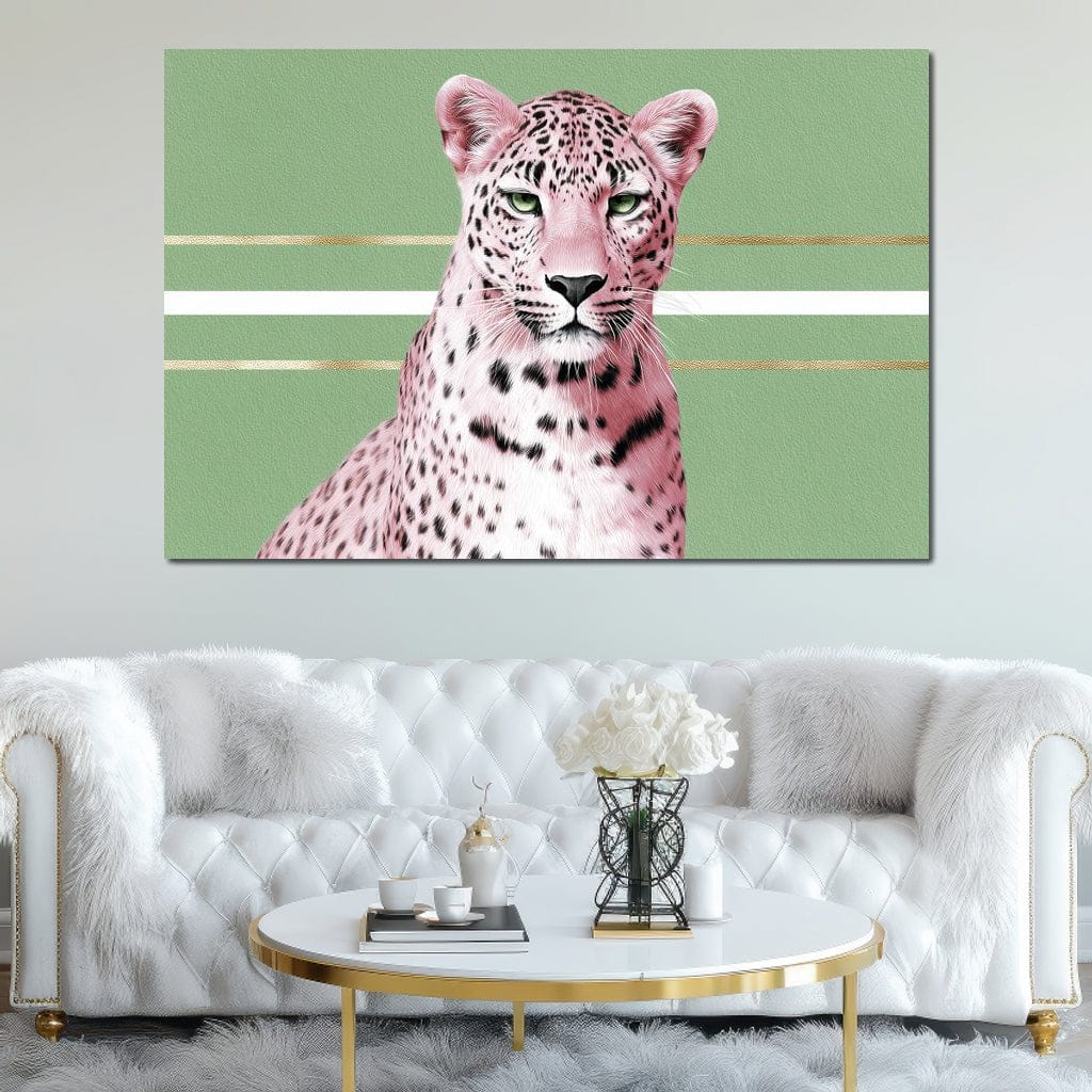 Pink Leopard Gold Line Portrait Canvas Wall Art