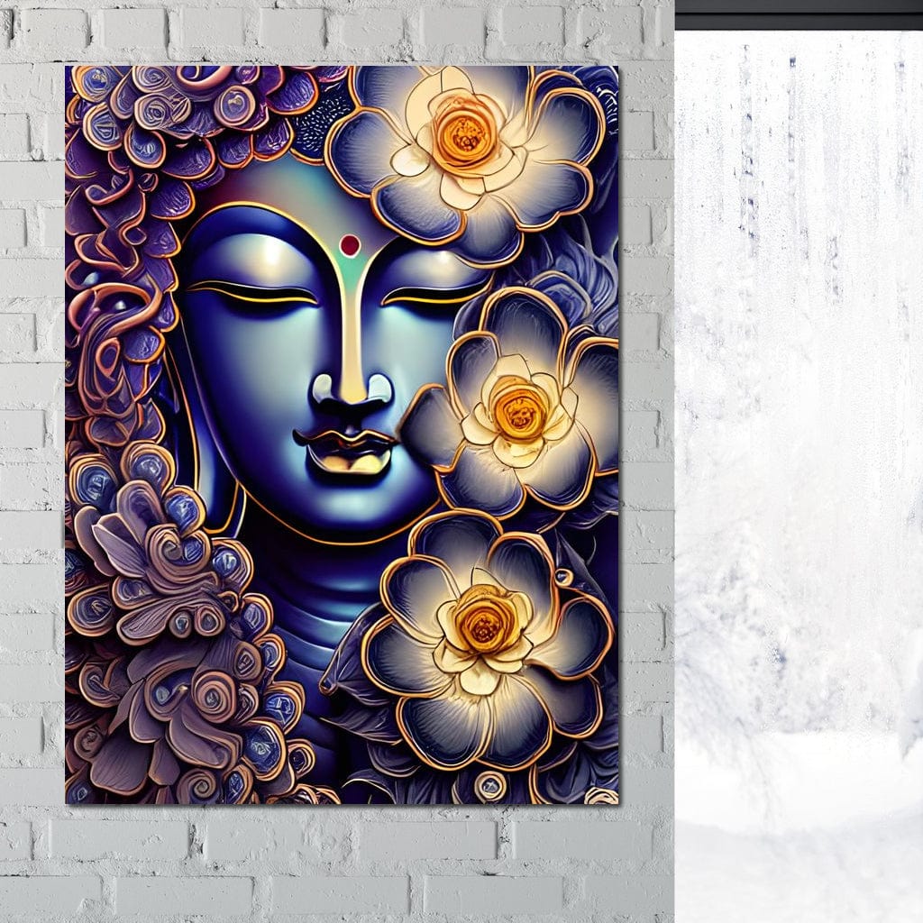 Buddha & Flowers Purple Canvas Wall Art
