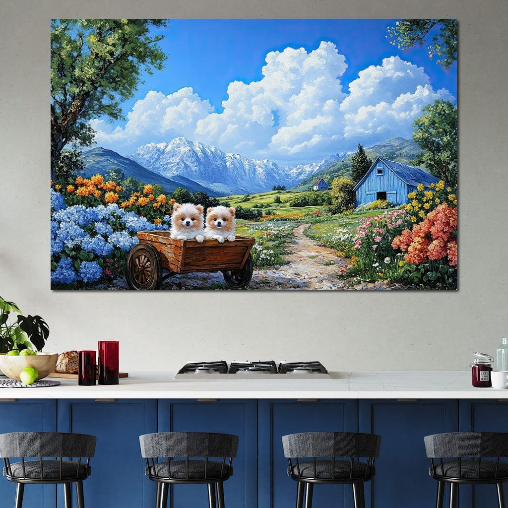 Pomeranian Wagon Canvas Wall Art