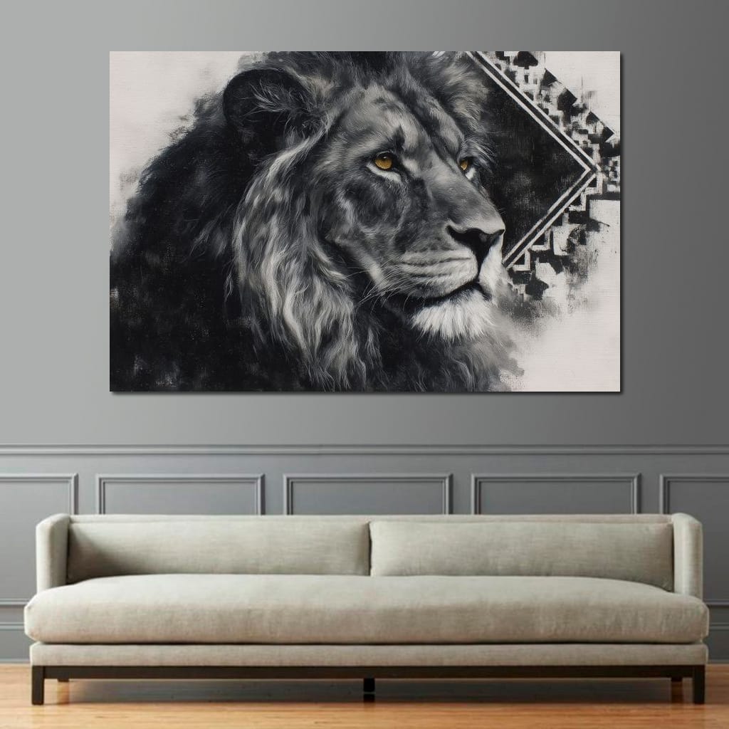 Monochrome Lion Golden Eyes Canvas Wall Art
