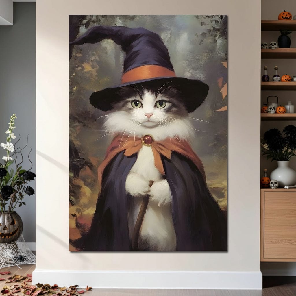 Enchanted Autumn Wizard Cat Canvas Wall Art