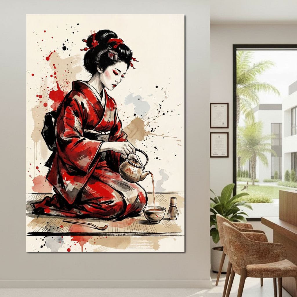 Japanese Woman Tea Ceremony Canvas Wall Art