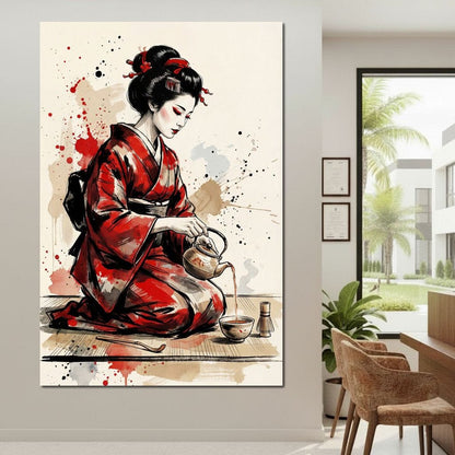 Japanese Woman Tea Ceremony Canvas Wall Art
