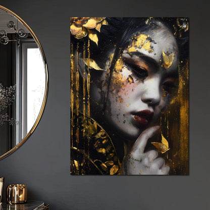 Golden Petal Muse Portrait Canvas Wall Art