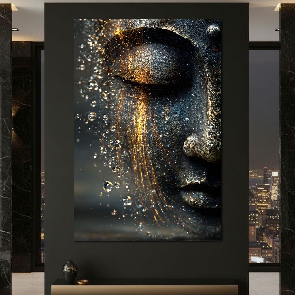 Golden Tranquil Buddha Flow Mirror Canvas Wall Art