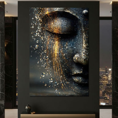 Golden Tranquil Buddha Flow Mirror Canvas Wall Art