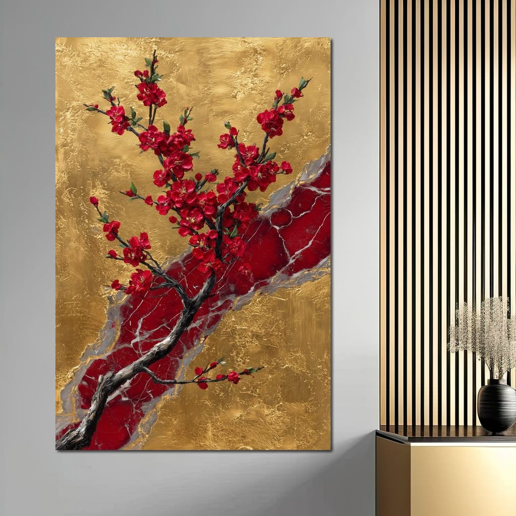 Golden Blossom Ascension Canvas Wall Art