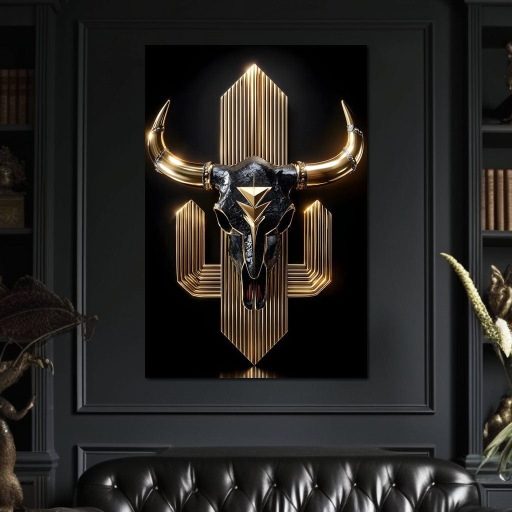 Golden Bull Deco Skull Majesty Canvas Wall Art