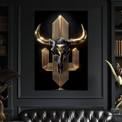 Golden Bull Deco Skull Majesty Canvas Wall Art