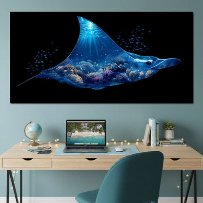 Ocean Manta Reef Lightfall Canvas Wall Art
