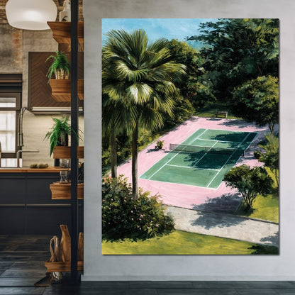 Palm Garden Tennis Court Retreat Canvas Wall Art