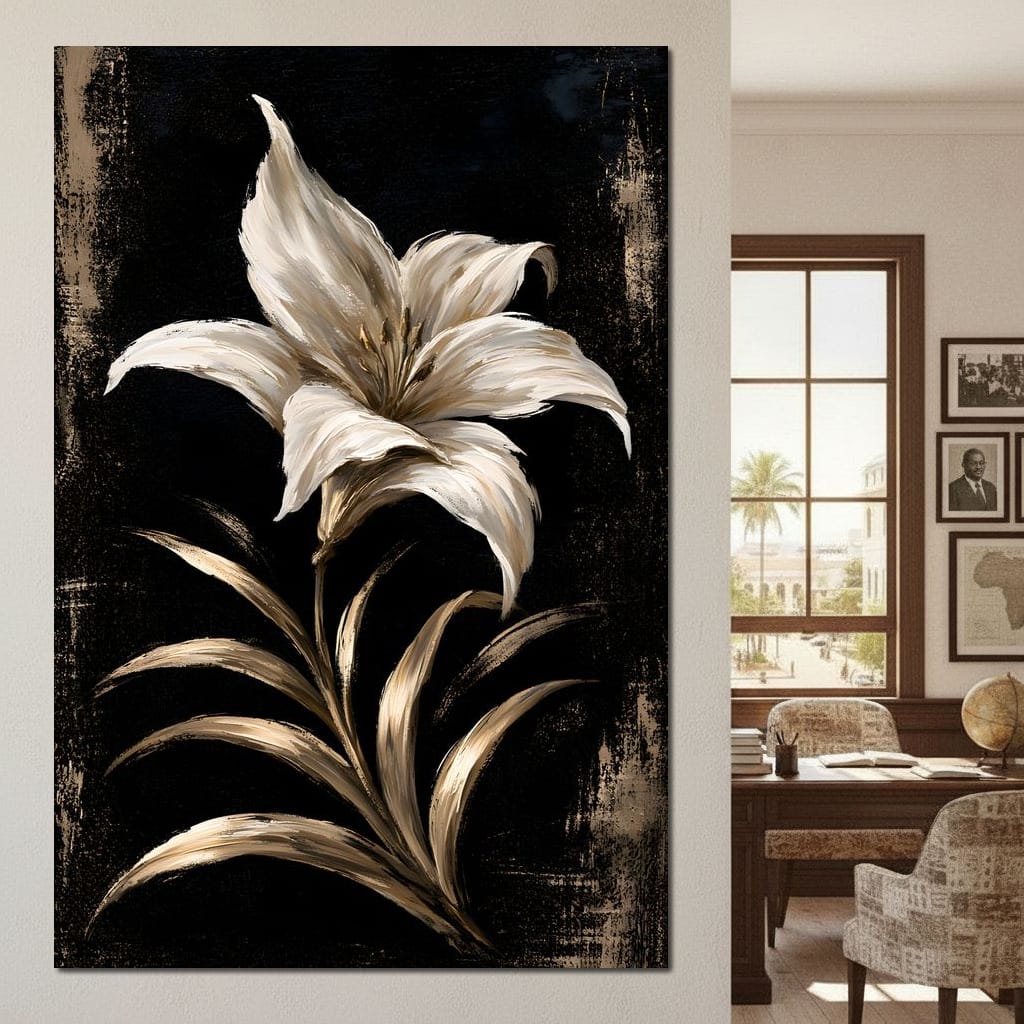 Gilded Petals Upon Nightfall Canvas Wall Art