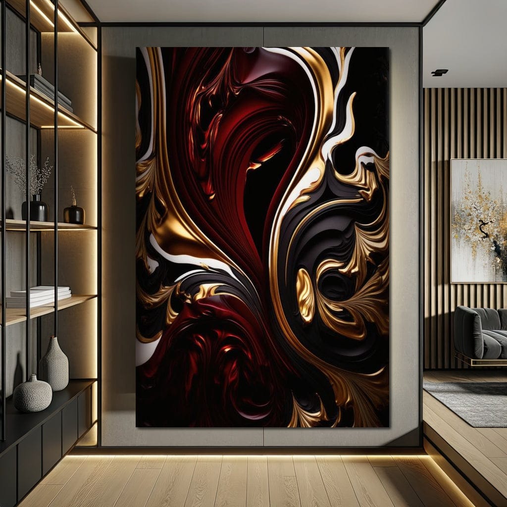The Marble-Lux Collection: Dark Red & Vibrant Gold 06 Canvas Wall Art