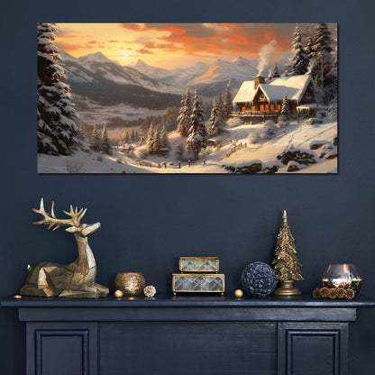 Christmas Cottage Canvas Wall Art