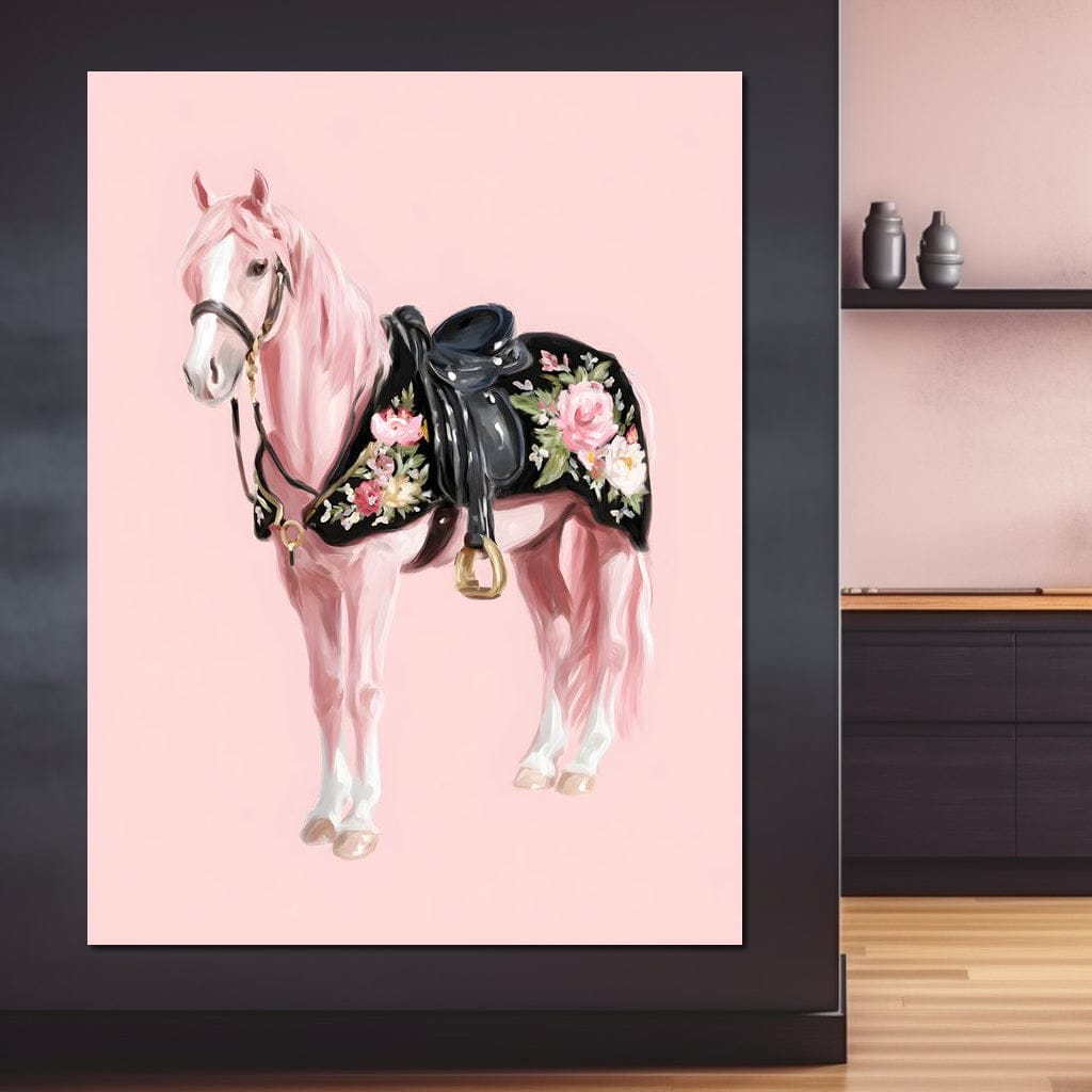 Blush Pony Floral Saddle Canvas Wall Art