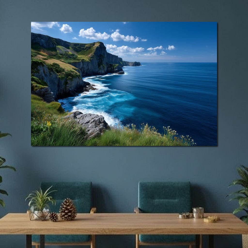 Wild Cliffs Over Blue Sea Canvas Wall Art