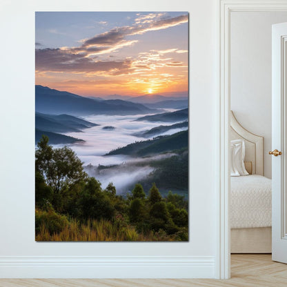 Sunrise Over Misty Mountains Canvas Wall Art