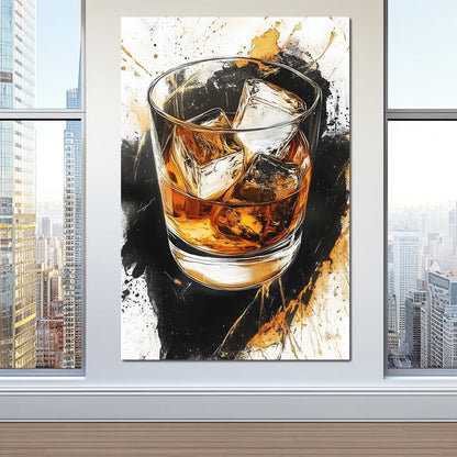 Whiskey Reflections on Ice Canvas Wall Art