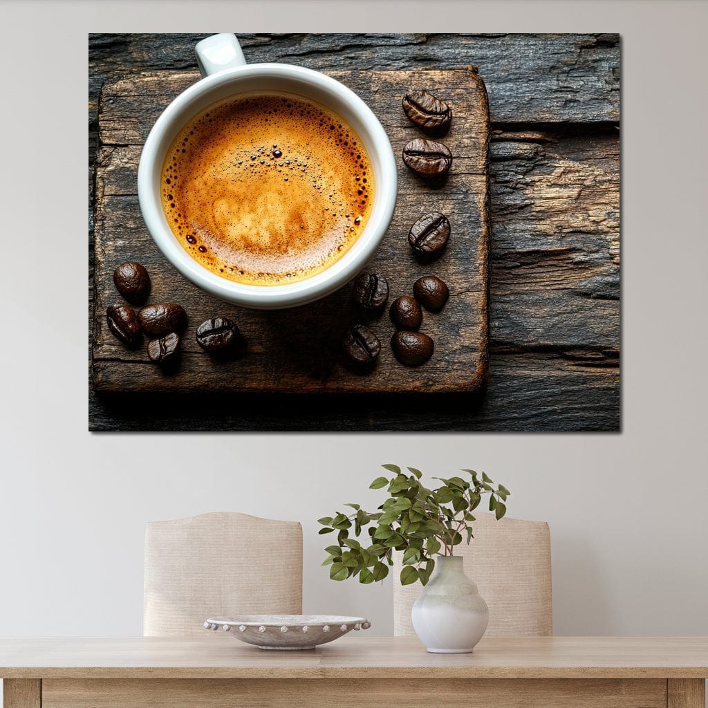 Espresso Essence on Rustic Wood Canvas Wall Art