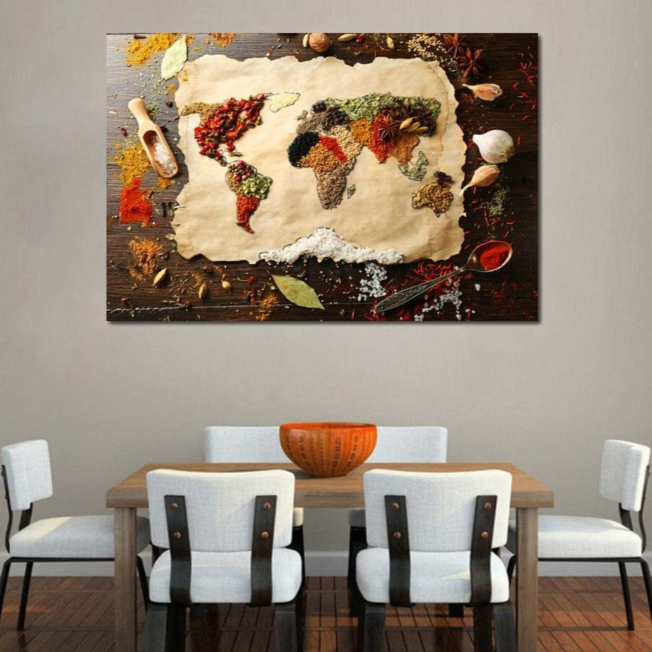 Spices Map of the World Canvas Wall Art