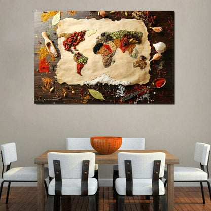 Spices Map of the World Canvas Wall Art