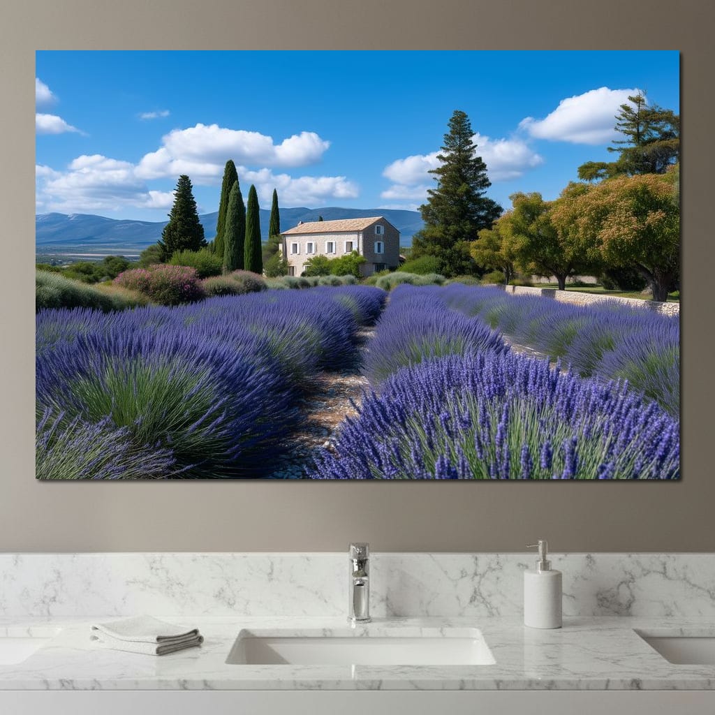 Provence Lavender Farmhouse Sky Canvas Wall Art