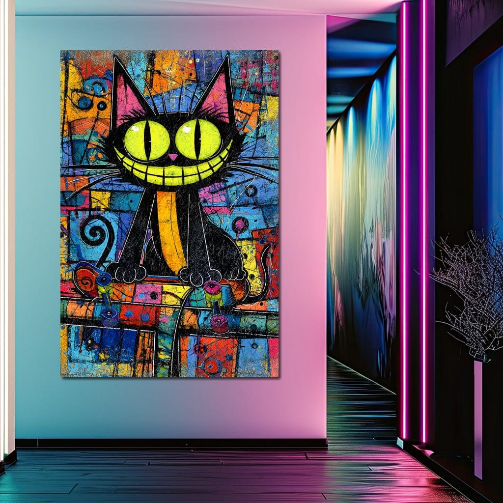 Neon Grin Alley Cat Pop Canvas Wall Art
