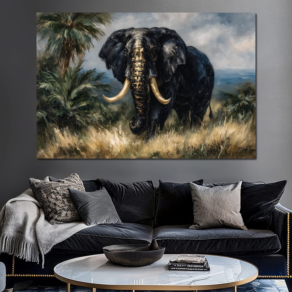 Majestic Elephant Safari Gold Canvas Wall Art