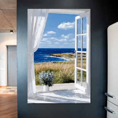 Ocean Breeze Through Open Window Canvas Wall Art