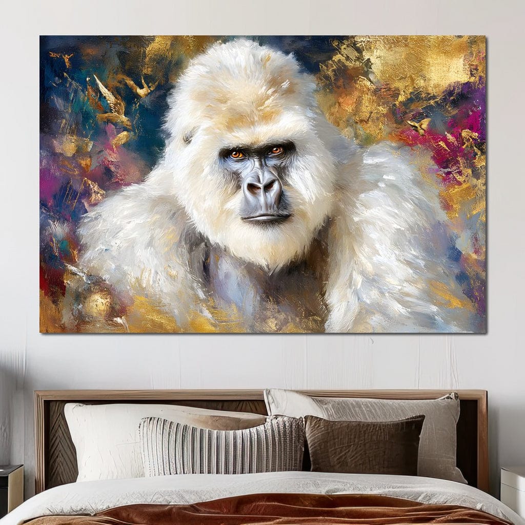 Majestic White Gorilla Portrait Canvas Wall Art