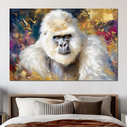 Majestic White Gorilla Portrait Canvas Wall Art