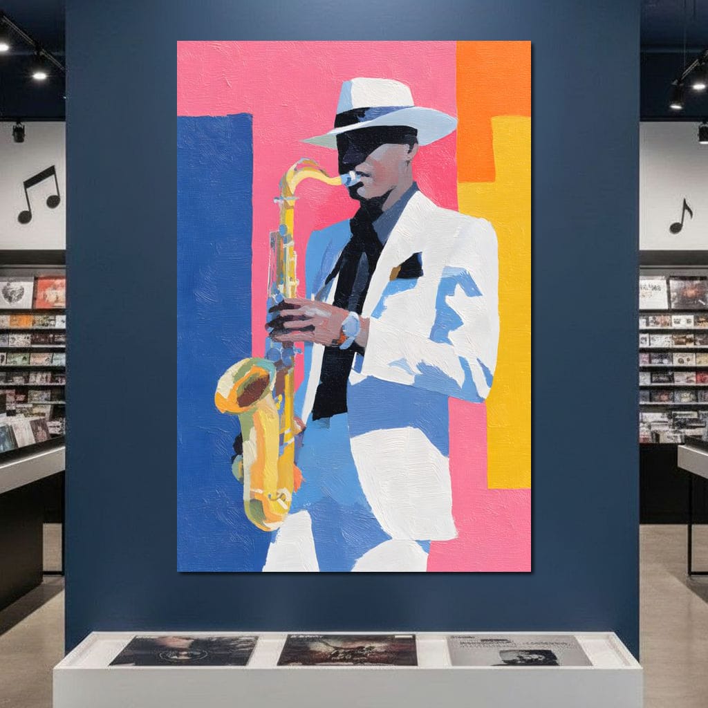 Vibrant Jazz Sax Soloist Style Canvas Wall Art