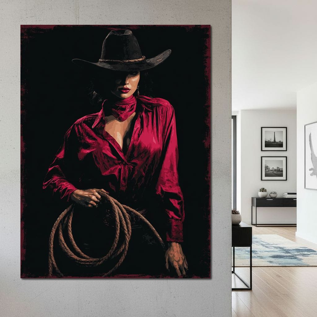 Midnight Cowgirl Red Blouse Canvas Wall Art