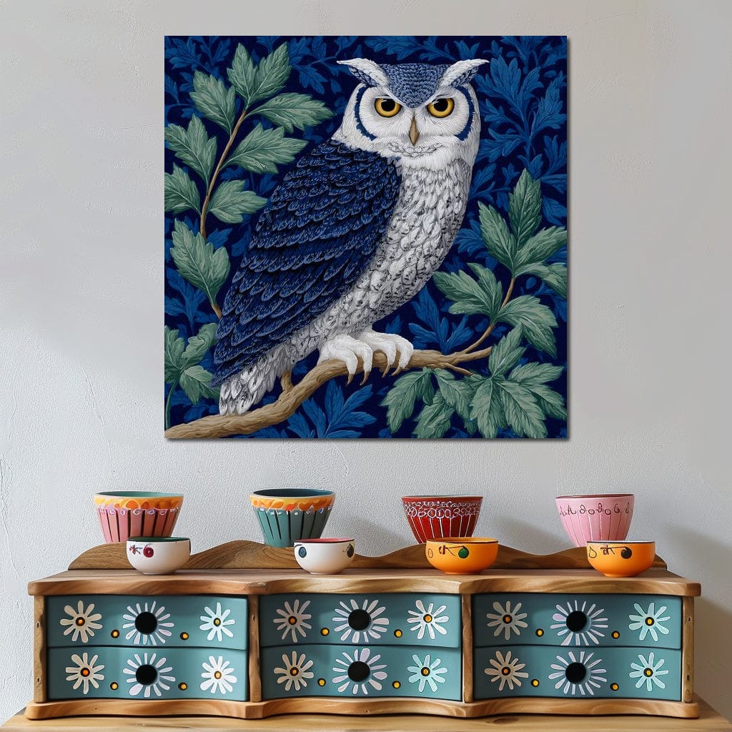 Majestic Owl Among Leaves Canvas Wall Art