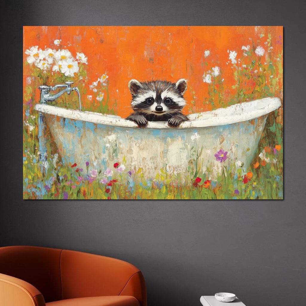 Raccoon Bath Canvas Wall Art