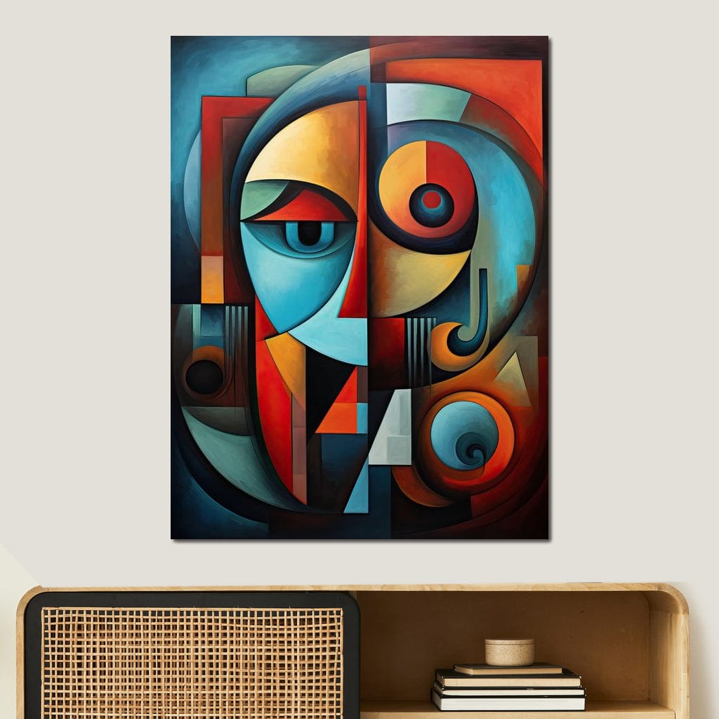 Scarlet, Sienna, and Mustard Cubism Canvas Wall Art