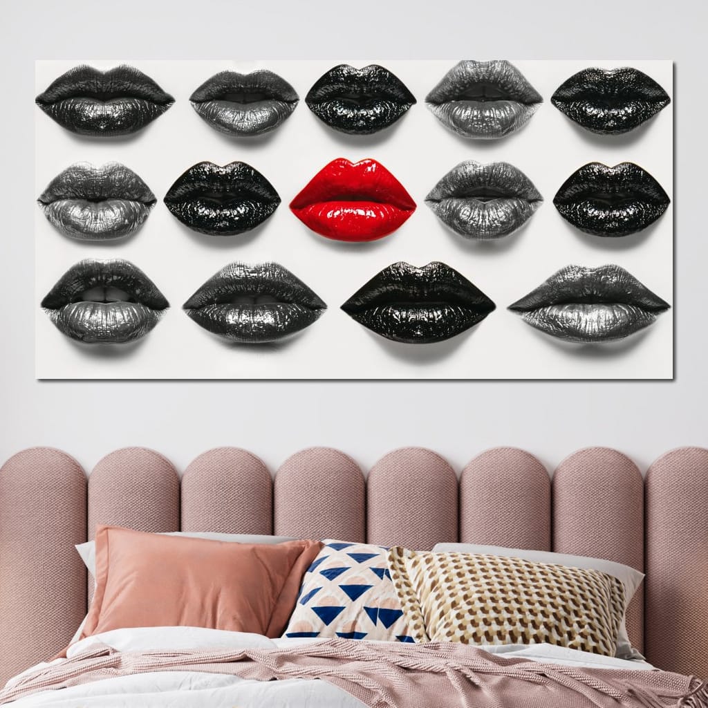 Breaking The Monotone Rhythm Red Lips Canvas Wall Art