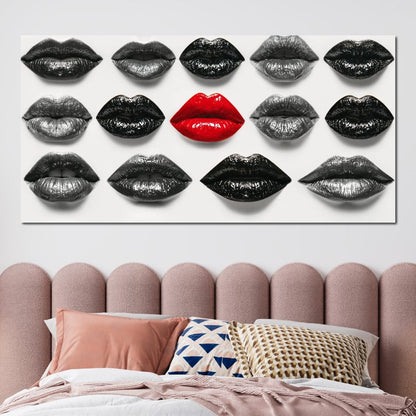 Breaking The Monotone Rhythm Red Lips Canvas Wall Art