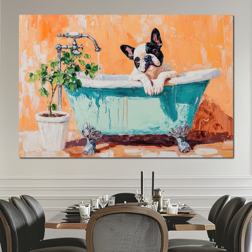 French Bulldog in the Tub Canvas Wall Art
