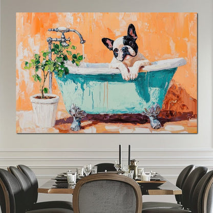 French Bulldog in the Tub Canvas Wall Art