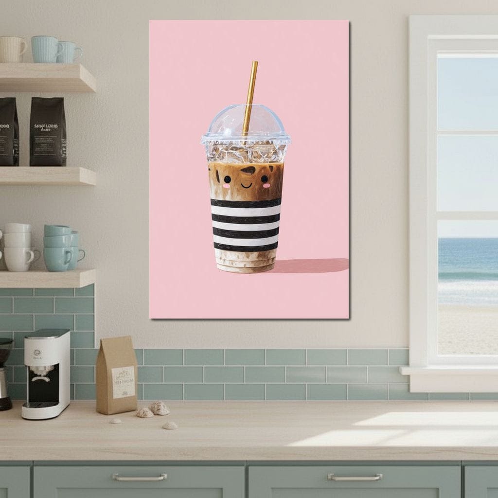 Happy Iced Latte Pop Minimalism Canvas Wall Art