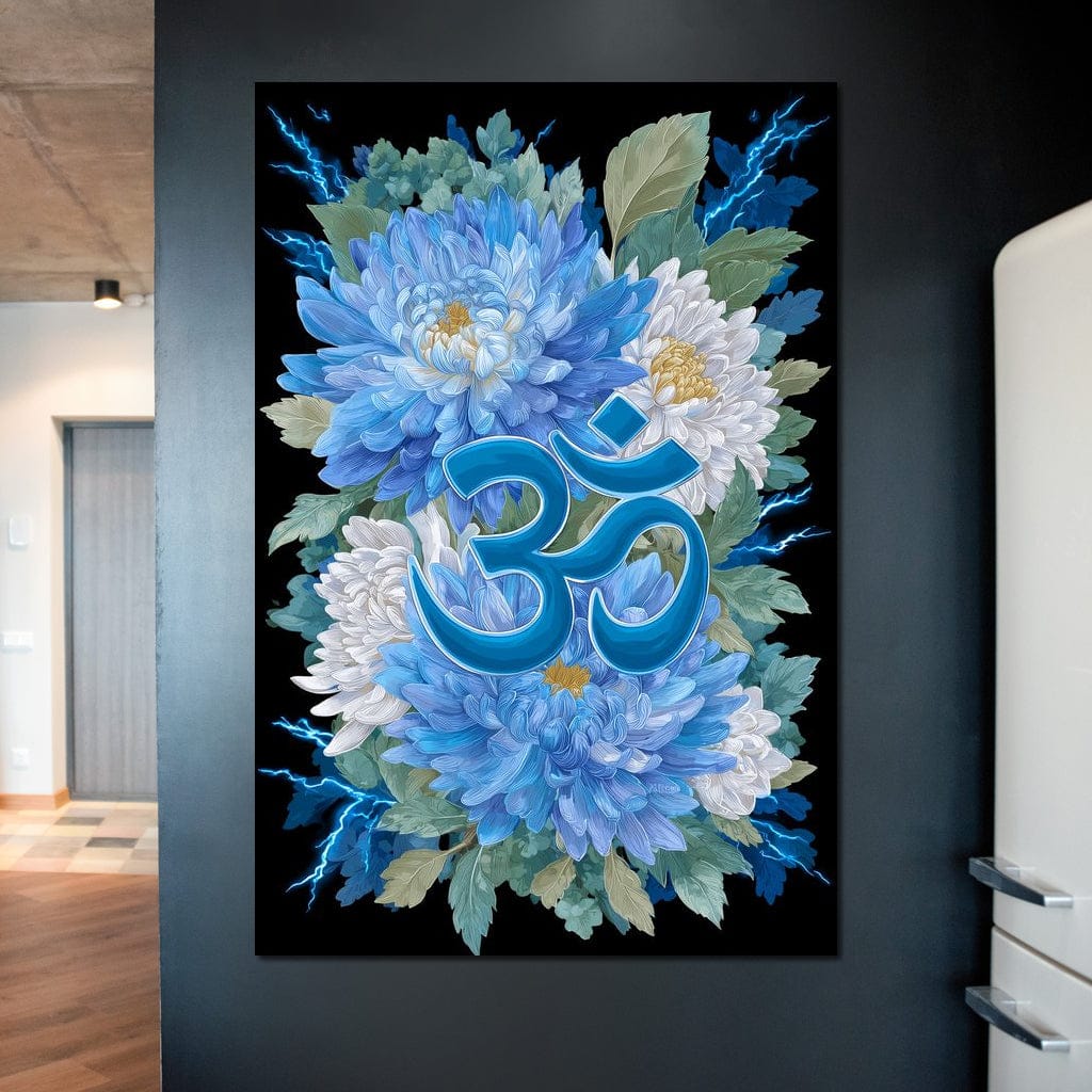Blue Floral Om Canvas Wall Art