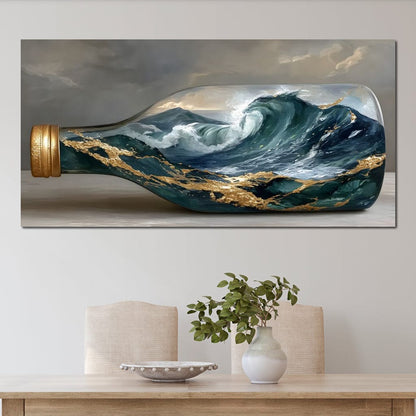 Gilded Ocean Storm Bottle Canvas Wall Art