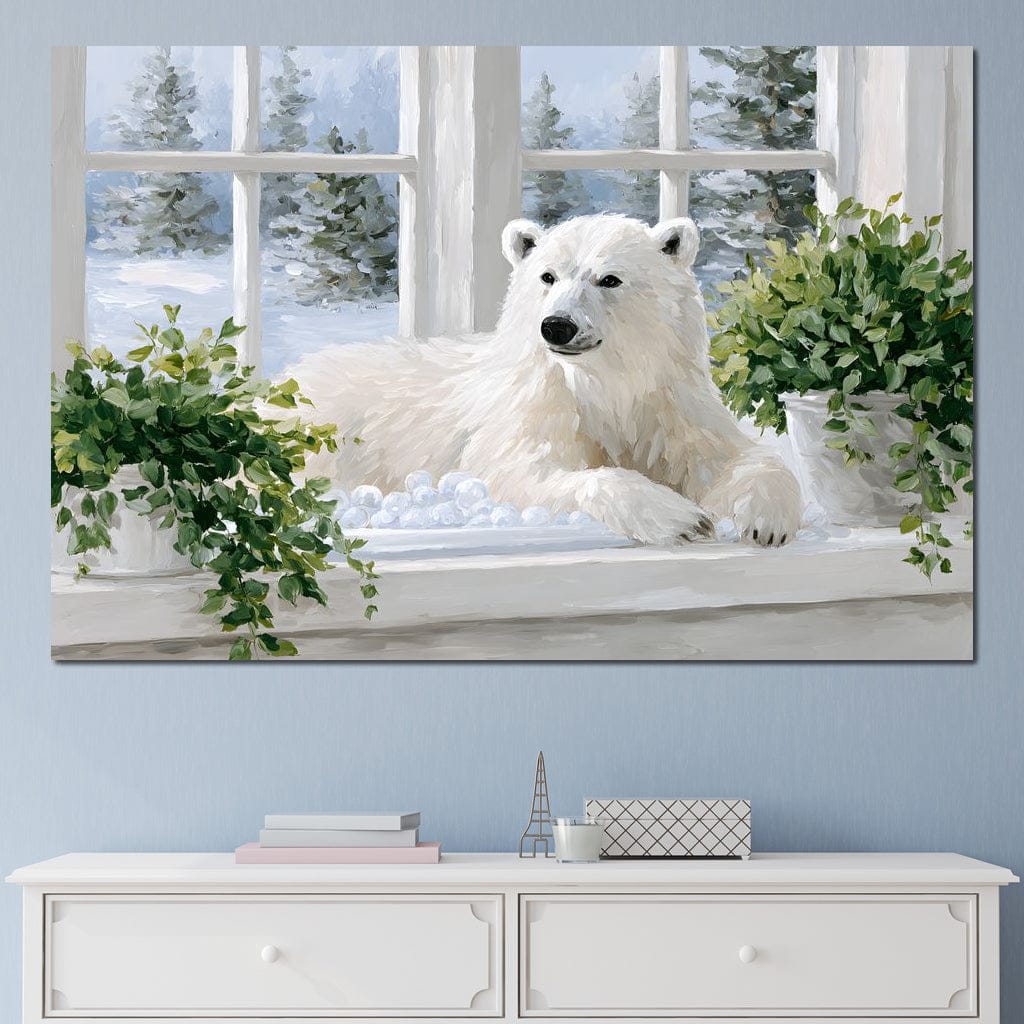 Polar Bear Winter Window Nook Canvas Wall Art