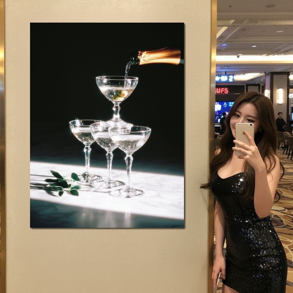 Champagne Cascade Celebration Canvas Wall Art