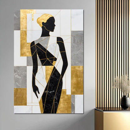 Golden Marble Muse Silhouette Canvas Wall Art