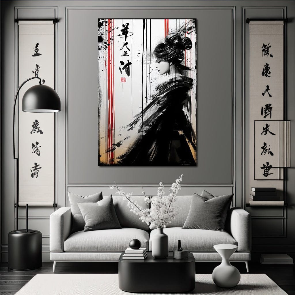 Ink Veiled Geisha Mystery Canvas Wall Art