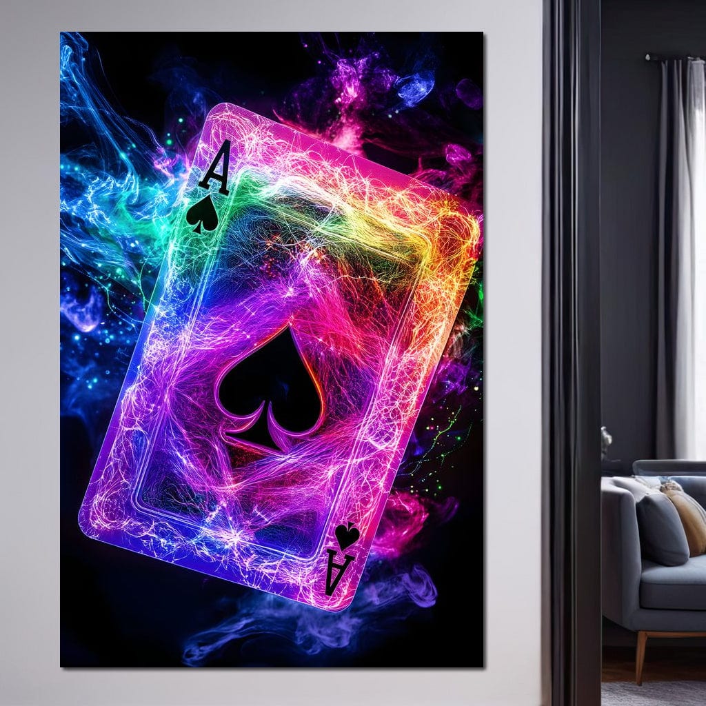 Ace of Spades Neon Burst Canvas Wall Art