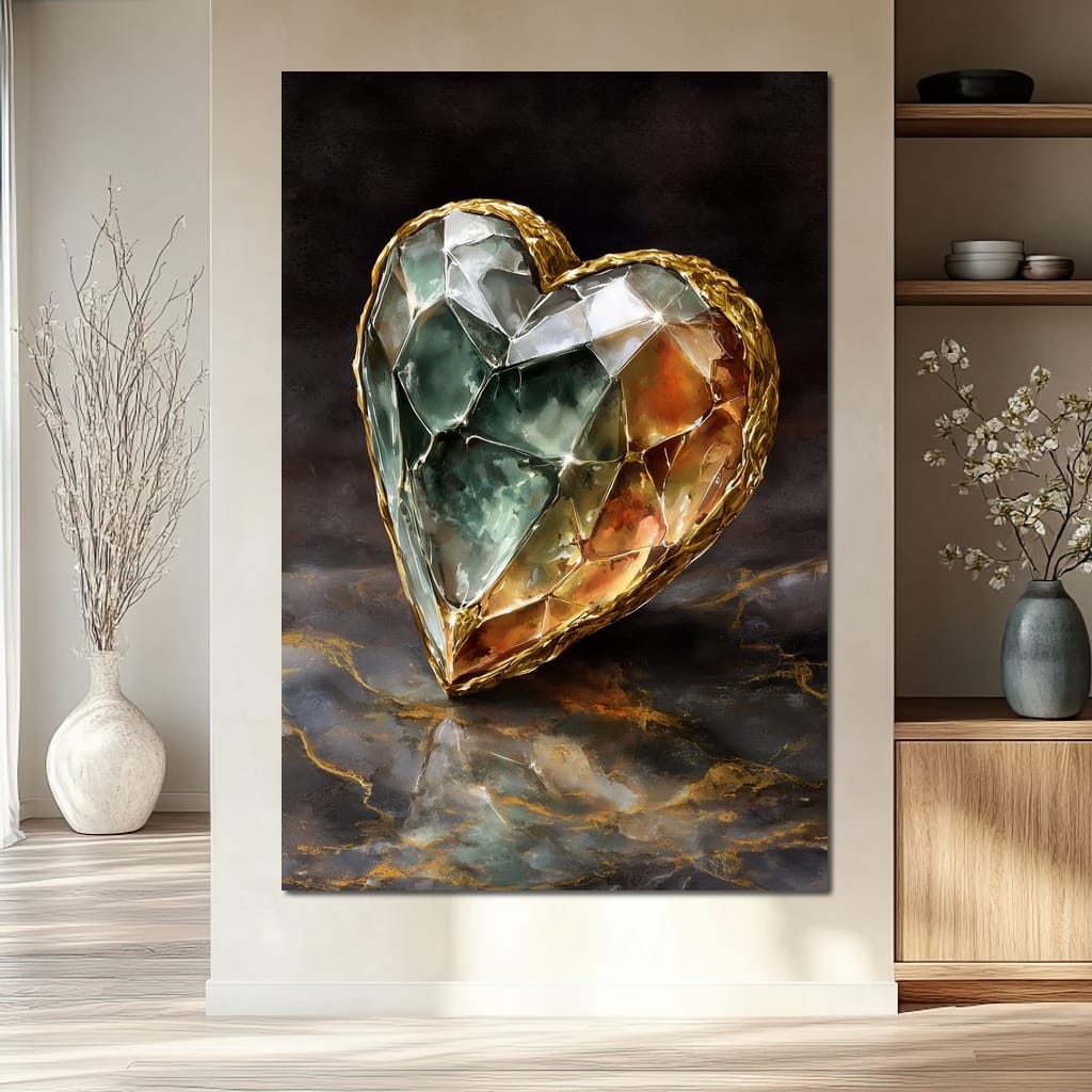 Gilded Facet Heartstone Canvas Wall Art